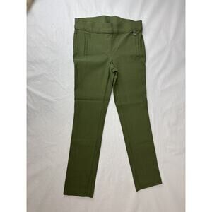 Olive Green Textured Rafaella Pull-On Stretch Pants Slim Fit Boho Holiday Size 4